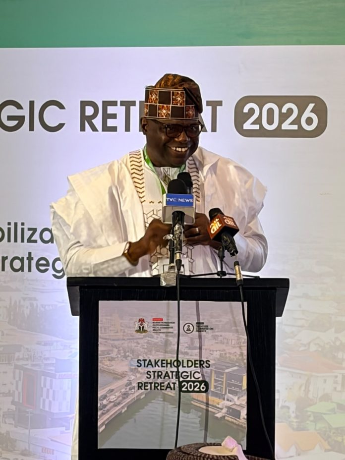 IMG-20260721-WA0098 Representative of RMAFC Chairman, Hon. Kolade Daniel Abimbola delivering his speech at the Stakeholders Strategic Retreat organized by RMAFC in Lagos State.