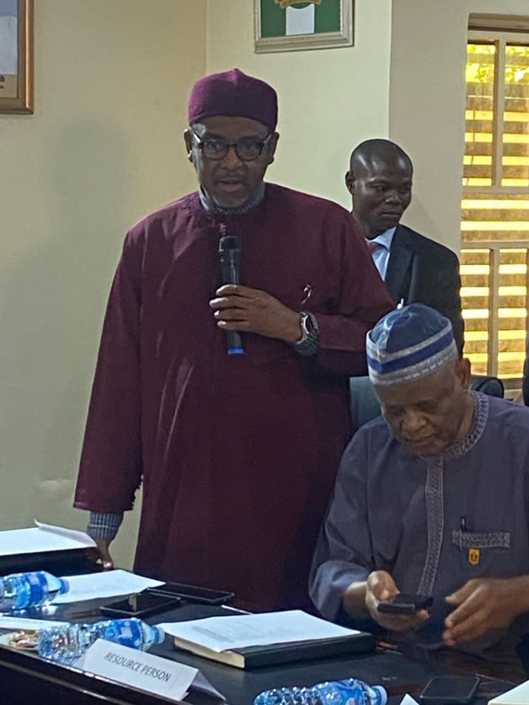 Director of Programmes, Ambassador Bello A. Jaye, delivering the Welcome Address during the Debriefing and Support Session for the 11 Returning NTAC Volunteers from The Gambia, held on Monday, 20th July, 2026, at the NTAC Complex, Abuja.