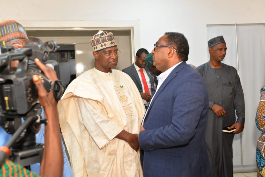 The Honourable Minister of Livestock Development ,idi Mukhtar Maiha, with the Head of African Bureau for Animal Resources Monitoring and Evaluation Mission, Dr. Ibrahim Chermo Jagne during the AU- IBAR visit to Nigeria.