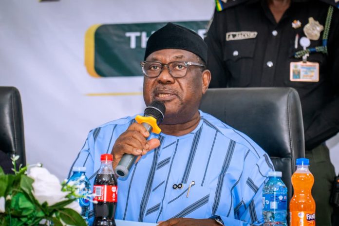 Secretary to the Government of the Federation, Sen. George Akume, CON, making his speech during the inauguration ceremony of Surveyors Council of Nigeria (SURCON) in Abuja.