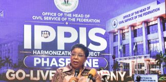 Head of the Civil Service of the Federation, Mrs. Didi Esther Walson-Jack OON, mni, giving her Keynote Address at the IPPIS Data Harmonization Project, Go-Live Ceremony in Abuja.