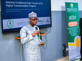 The Honourable Minister of Humanitarian Affairs and Poverty Reduction delivering his remarks at the workshop on Government - to - Person ( G2P) Conditional Cash Transfer (CCT) Stakeholder Engagement Workshop.