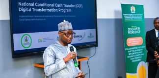 The Honourable Minister of Humanitarian Affairs and Poverty Reduction delivering his remarks at the workshop on Government - to - Person ( G2P) Conditional Cash Transfer (CCT) Stakeholder Engagement Workshop.