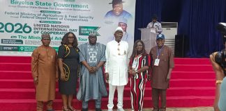 The Representative of the Minister of State for Agriculture and Food Security and Supervising Minister of Cooperative Affairs, Hon Victor Oyegoke (C) during the Ministerial Advocacy Tour in South South Geopolitical Zone.