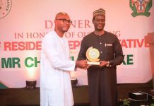 FG Honours Outgoing IMF Resident Representative, Reaffirms Strategic Partnership With IMF R–L: Honourable Minister of Finance and Coordinating Minister of the Economy, Mr. Taiwo Oyedele, presents a commemorative plaque to the outgoing International Monetary Fund (IMF) Resident Representative to Nigeria, Dr. Christian Ebeke, during a dinner held in his honour.