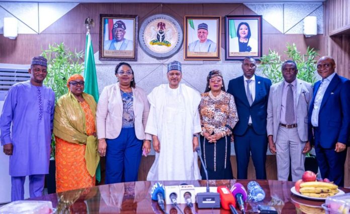 INAUGURATION OF THE ADVERTISING OFFENCES TRIBUNAL (L–R) Dr. Ken Onyeali Ikpe, frpa; Merga Tyowanan Kachina, Esq.; Musa Ahmed Attah, SAN; Hon. Justice Cecilia M. A. Olatoregun; Honourable Minister of Information and National Orientation, Mohammed Idris, fnipr; Permanent Secretary, Federal Ministry of Information and National Orientation, Dr. Binyerem C. Ukaire, FWACS; Hajia Sa'a Ibrahim, rpa; and Director-General, Advertising Regulatory Council of Nigeria (ARCON), Dr. Olalekan Olumuyiwa Fadolapo, during the Inauguration of the Advertising Offences Tribunal on August 11, 2026, in Abuja. Photo: Khalid Ahmed/FMINO.