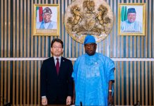 SGF Reaffirms Nigeria’s Commitment To Expanding Bilateral Cooperation With Japan Secretary to the Government of the Federation, Sen. George Akume CON, in a friendly pose with the Japanese Ambassador to Nigeria, H.E Suzuki Hideo during the courtesy visit to his office on Monday, 3rd August, 2026 in Abuja.