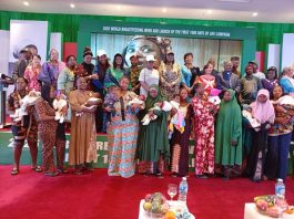 The Permanent Secretary, Federal Ministry of Health and Social Welfare, Daju Kachollum S. mni, supported by important personalities and nursing mothers at the 2026 World Breastfeeding Week commemoration.