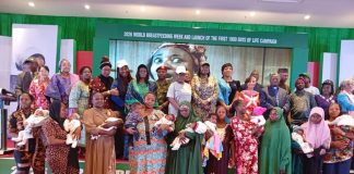 The Permanent Secretary, Federal Ministry of Health and Social Welfare, Daju Kachollum S. mni, supported by important personalities and nursing mothers at the 2026 World Breastfeeding Week commemoration.