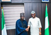 FG Reaffirms Commitment to Deepening Humanitarian Partnerships with Kaduna State R-L: The Honourable Minister of Humanitarian Affairs and Poverty Reduction. Dr Bernard M.Doro in a warm handshake with the Kaduna state Commissioner for Humanitarian Affairs. Comrade Yunana Markus Barde during the courtesy visit in the Honourable. Minister's office.