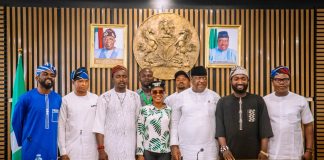 (3rd right) Secretary to the Government of the Federation, Sen. George Akume, CON, in a group photograph with the leadership of National Union of Benue State Students during a courtesy visit to his office on Thursday, 6th August, 2026 in Abuja.