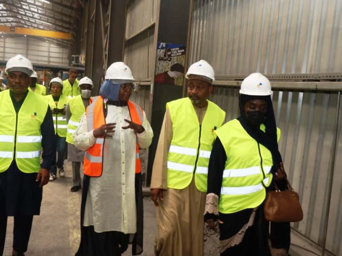 (2nd frm r) Engr Mrs Habiba Buhari Director Rail Transport Service,(3rd frm r) Team lead Mohammed Kamal O. Federal Ministry of Finance @ the Kazaure yard Factory during the inspection