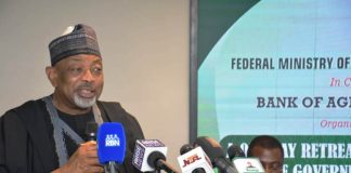 The Minister of Agriculture and Food Security, Sen Abubakar Kyari during the Retreat for the Newly Inaugurated Board Members of Bank of Agriculture