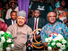 L-R: Honourable Minister of Information and National Orientation, Mohammed Idris, fnipr and the former Governor of Cross River state, Senator Ben Ayade, at the Wake Keep of the late Ukandi Placidus Ugar Ogar, on Friday, August 14, 2026 in Obudu, Cross River state