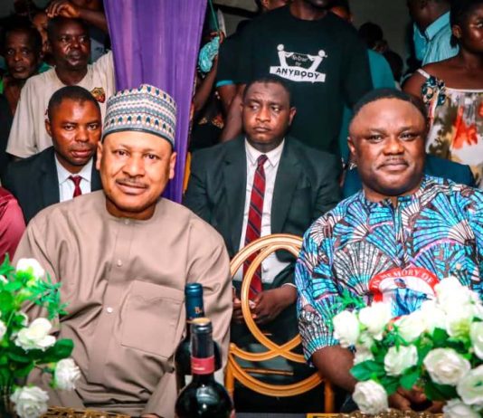 L-R: Honourable Minister of Information and National Orientation, Mohammed Idris, fnipr and the former Governor of Cross River state, Senator Ben Ayade, at the Wake Keep of the late Ukandi Placidus Ugar Ogar, on Friday, August 14, 2026 in Obudu, Cross River state