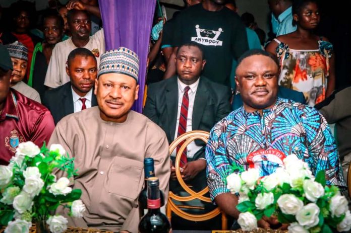 L-R: Honourable Minister of Information and National Orientation, Mohammed Idris, fnipr and the former Governor of Cross River state, Senator Ben Ayade, at the Wake Keep of the late Ukandi Placidus Ugar Ogar, on Friday, August 14, 2026 in Obudu, Cross River state