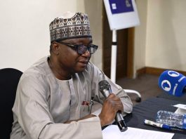 RMAFC Chairman, Dr. Mohammed Bello Shehu, OFR, during the press briefing with members of the Nigerian Guild of Editors at Colossus Hotel, Lagos.