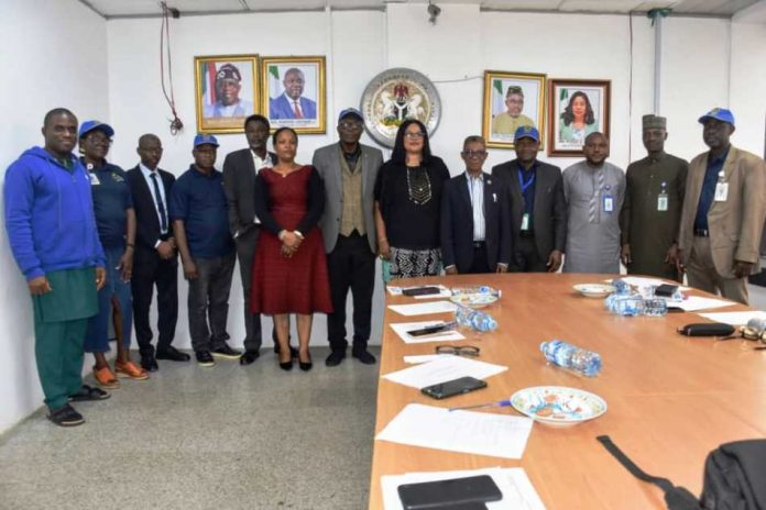 Representative of the Permanent Secretary Representative of the Permanent Secretary and Director, Midstream and Downstream, Ministry of Petroleum Resources, Mrs. Ikenma Irene (6th right), flanked by the Leader of the ICPC delegation, Dr. Essiet Peter Johnson (5th right), in a group photograph with officials of the ICPC and members of the Ministry’s Anti-Corruption and Transparency Unit (ACTU) during the 2026 Ethics and Integrity Compliance Assessment.