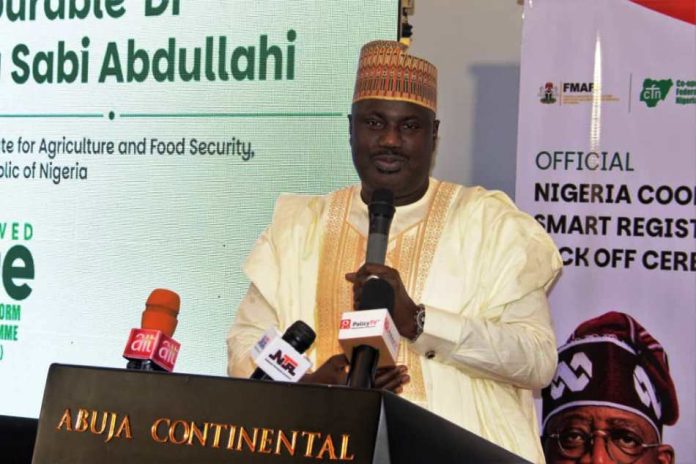 The Minister of State for Agriculture and Food Security and Supervising Minister of Cooperative Affairs, Sen Dr Aliyu Sabi Abdullahi, Permanent Secretary, FMAFS, Dr Marcus Olaniyi Ogunbiyi and other stakeholders during the Signing of Memorandum of Understanding between FMAFS and Seamfix Limited.