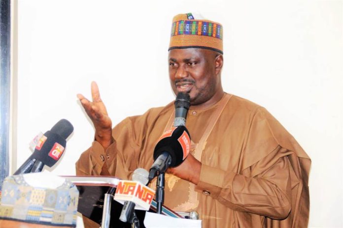 The Minister of State for Agriculture and Food Security and Supervising Minister of Cooperative Affairs, Sen Dr Aliyu Sabi Abdullahi, Permanent Secretary, FMAFS, Dr Marcus Olaniyi Ogunbiyi and other stakeholders during the National Technical Workshop on Cooperative Sector Digitalization