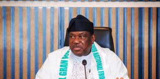 Secretary to the Government of the Federation and Grand Patron of Tinubu National Frontiers (TNF), Sen. George Akume CON, addressing the delegation of the TNF during the courtesy visit to his office.