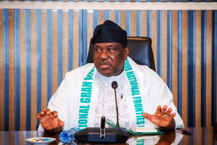Secretary to the Government of the Federation and Grand Patron of Tinubu National Frontiers (TNF), Sen. George Akume CON, addressing the delegation of the TNF during the courtesy visit to his office.