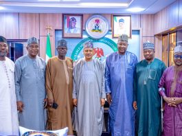 COURTESY VISIT BY THE KEBBI STATE GOVERNMENT (L–R) Chief Press Secretary to the Kebbi State Government, Ahmed Idris; Special Adviser, New Media, Aliyu Bandado; Special Adviser, Strategic Communication, Abdullahi Zuru; Honourable Minister of Information and National Orientation, Mohammed Idris, fnipr; Honourable Commissioner for Information, Kebbi State, Yakubu Ahmed; Special Adviser, Public Enlightenment, Ibrahim Jambali; and Special Adviser, Media and Publicity, Yahaya Sarki, during a courtesy visit by the Kebbi State Government delegation to the Honourable Minister on August 12, 2026, in Abuja. Photo: Khalid Ahmed/FMINO.