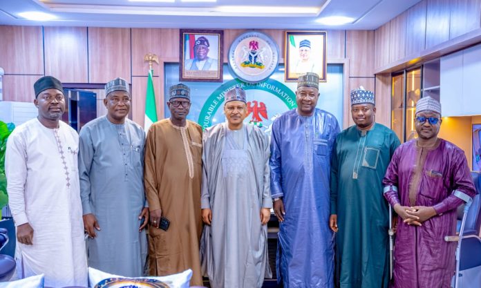 Sokoto-Badagry Super Highway COURTESY VISIT BY THE KEBBI STATE GOVERNMENT (L–R) Chief Press Secretary to the Kebbi State Government, Ahmed Idris; Special Adviser, New Media, Aliyu Bandado; Special Adviser, Strategic Communication, Abdullahi Zuru; Honourable Minister of Information and National Orientation, Mohammed Idris, fnipr; Honourable Commissioner for Information, Kebbi State, Yakubu Ahmed; Special Adviser, Public Enlightenment, Ibrahim Jambali; and Special Adviser, Media and Publicity, Yahaya Sarki, during a courtesy visit by the Kebbi State Government delegation to the Honourable Minister on August 12, 2026, in Abuja. Photo: Khalid Ahmed/FMINO.