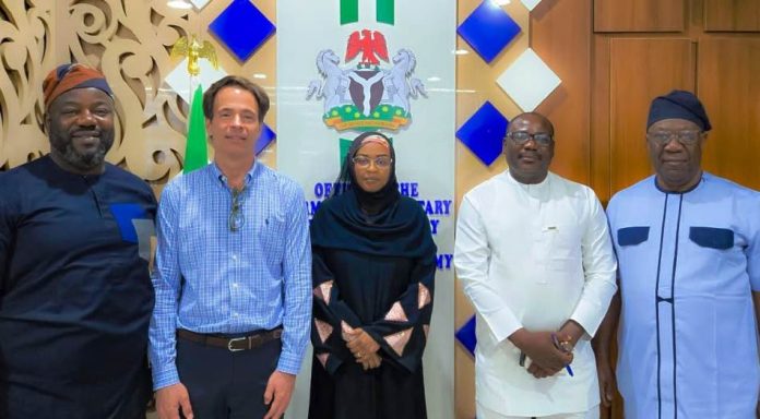 Senior Agriculture and Food Security Director, USDA Food for Progress Programme in Nigeria, Dr. Gustavo Galdo, (2nd left), the Permanent Secretary, Federal Ministry of Marine and Blue Economy, FMMBE, Mrs Fatima Sugra Tabi’a Mahmood (middle), Chief of Party, Food for Progress in Nigeria, Dr. Andrew Musa, the Director, Federal Department of Fisheries and Aquaculture, FMMBE, Mr. Wellington Omoragbon after the delegation from United States Department of Agriculture paid a courtesy call in Abuja.