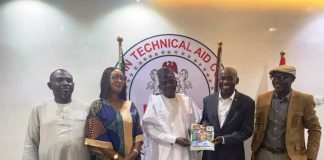 from left: Dr. Amenya Kartay, Executive Director, ERIDN; Mr. Lawandy Bala, Special Assistant to the DG on Protocol Matters; Dr. Charity Onene, Director of Finance and Administration, ERIDN; and Mr. Tony Melvin, Programmes and ICT Manager, ERIDN.