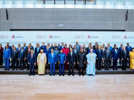 Vice President Kashim Shettima (4th from left, middle row) in the company of other heads of state and delegations at the 21st Extraordinary Session of the Assembly of the African Union in Luanda, Angola on Sunday, 30-08-2026. 
