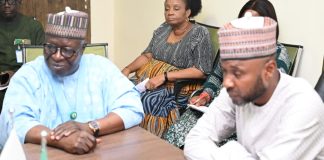 L-R: Hon. Aliyu Abdulkadir Almakura, Chairman, RMAFC State and Local Governments Monitoring Committee and Federal Commissioner representing Nasarawa State with President ALGON, Hon. Bello Lawal, during the Committee’s courtesy visit at ALGON HQ, Abuja.