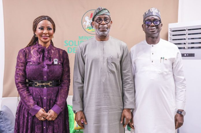 IMG-20260902-WA0083 Minister of Solid Minerals Development, Dele Alake (middle), with the Managing Director/CEO of the South-South Development Commission, Ms. Usoro Akpabio (left), and the Director of Commercial and Environmental Development, Joseph Ugheoke, during a courtesy visit to the Ministry in Abuja on August 31, 2026, to discuss strategic collaboration on unlocking the South-South’s mineral wealth, sustainable mining, investment and environmental innovation.