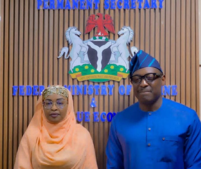 IMG-20260903-WA0007 The Permanent Secretary, Federal Ministry of Marine and Blue Economy, Mrs. Fatima Sugra Tabi’a Mahmood, (left) with the Director-General, Nigerian Safety Investigation Bureau (NSIB), Capt. Alex Badeh Jnr. after the courtesy call in Abuja.