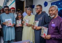 (L-R) The former Governor of Cross River State, Chief Clement Ebri; the Chief Judge of Cross River State, Hon. Justice Akon Ikpeme; the Honourable Minister of Information and National Orientation, Mohammed Idris; the Executive Governor of Cross River State, Senator Prince Bassey Edet Otu; the President, Nigerian Institute of Public Relations, Dr Ike Neliaku, at the official reactivation of the remodelled Cross River State Newspaper (Nigerian Chronicle) Corporation, now the Cross River Information Hub, and the commissioning of the new government printing press, in Calabar on September 3, 2026. Photo: Mohammed Suleiman