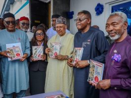 (L-R) The former Governor of Cross River State, Chief Clement Ebri; the Chief Judge of Cross River State, Hon. Justice Akon Ikpeme; the Honourable Minister of Information and National Orientation, Mohammed Idris; the Executive Governor of Cross River State, Senator Prince Bassey Edet Otu; the President, Nigerian Institute of Public Relations, Dr Ike Neliaku, at the official reactivation of the remodelled Cross River State Newspaper (Nigerian Chronicle) Corporation, now the Cross River Information Hub, and the commissioning of the new government printing press, in Calabar on September 3, 2026. Photo: Mohammed Suleiman