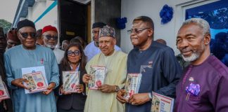(L-R) The former Governor of Cross River State, Chief Clement Ebri; the Chief Judge of Cross River State, Hon. Justice Akon Ikpeme; the Honourable Minister of Information and National Orientation, Mohammed Idris; the Executive Governor of Cross River State, Senator Prince Bassey Edet Otu; the President, Nigerian Institute of Public Relations, Dr Ike Neliaku, at the official reactivation of the remodelled Cross River State Newspaper (Nigerian Chronicle) Corporation, now the Cross River Information Hub, and the commissioning of the new government printing press, in Calabar on September 3, 2026. Photo: Mohammed Suleiman