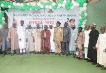 From right: Registrar/CEO, Environmental Health Council of Nigeria, Dr. Yakubu Mohammed Baba; Representative of the Honourable Minister of Environment and Conservator-General, National Park Service, Ibrahim Goni; Permanent Secretary, Federal Ministry of Environment, Salihu A. Usman; Chairman, Environmental Health Council of Nigeria Governing Board, Ibrahim Tukur El-Sudi; and Prof. A. M. Amadi, during the official unveiling of fourteen new curricula for Environmental Health and Public Health programmes in Nigerian polytechnics and monotechnics in Abuja. 3rd September, 2026.
