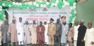 From right: Registrar/CEO, Environmental Health Council of Nigeria, Dr. Yakubu Mohammed Baba; Representative of the Honourable Minister of Environment and Conservator-General, National Park Service, Ibrahim Goni; Permanent Secretary, Federal Ministry of Environment, Salihu A. Usman; Chairman, Environmental Health Council of Nigeria Governing Board, Ibrahim Tukur El-Sudi; and Prof. A. M. Amadi, during the official unveiling of fourteen new curricula for Environmental Health and Public Health programmes in Nigerian polytechnics and monotechnics in Abuja. 3rd September, 2026.