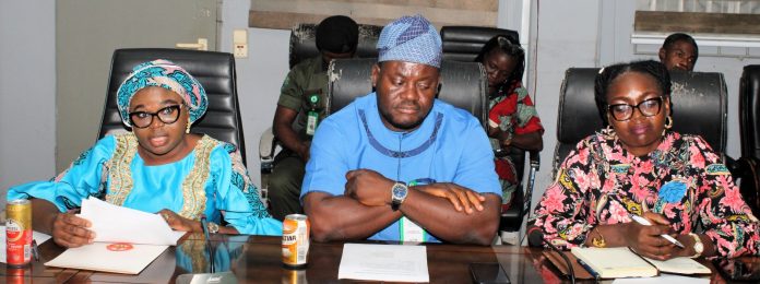 L-R:  Ag. National Coordinator / Chief Executive Officer Servicom Office, Presidency, Mrs. Helen Lawal; Public Awareness Manager, Mr. Aderemi Adelabu and Team Leader D, Mrs. Lucy Zach - Ukoh during Servicom Courtesy Visit to the Permanent Secretary in Abuja. 
