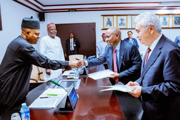 IMG-20260904-WA0025 Vice President Kashim Shettima with Minister of State for Petroleum Resources (Gas),Rt. Hon. Ekperikpe Ekpo and Executive Director, International Energy Agency, Dr Fatih Birol during the signing of the agreement for the Joint Work Programme between Nigeria and International Energy Agency (IEA) in the Office of the Vice-President on Thursday, 03-09-2026.