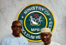 L-R: The  Chairman of the  Investment Monitoring Committee and Federal Commissioner representing Anambra State in RMAFC, Dr. Ekene Enefe and Honourable Minister of State for Petroleum Resources (Gas), Rt. Hon. Obongemem Ekperikpe Ekpo; during the courtesy visit to the Ministry of Petroleum Resources.