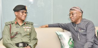 Right: Director-General/CEO, Bureau of Public Procurement (BPP), Dr. Adebowale A. Adedokun, FCIPS Interacting with his NYSC counterpart, Brig-Gen. Olakunle Oluseye Nafiu during his visit to the BPP in Abuja
