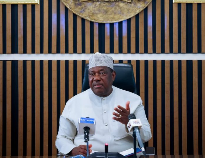 Secretary to the Government of the Federation (SGF) Sen. George Akume CON speaking to the Executive Vice Chairman/CEO of NASENI Khalil Suleiman Halilu and the Winners of NASENI Innovation Assessment and Award Competition in his office in Abuja on Tuesday, 8th September, 2026.