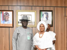 The Head of the Civil Service of the Federation (HCSF), Mr. Olumuyiwa Enitan Abel, and the representative of the Ooni of Ife, Her Regal Majesty, Olori Dr. Temitope Enitan Ogunwusi during the courtesy visit.