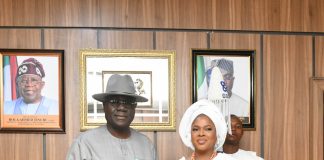 The Head of the Civil Service of the Federation (HCSF), Mr. Olumuyiwa Enitan Abel, and the representative of the Ooni of Ife, Her Regal Majesty, Olori Dr. Temitope Enitan Ogunwusi during the courtesy visit.