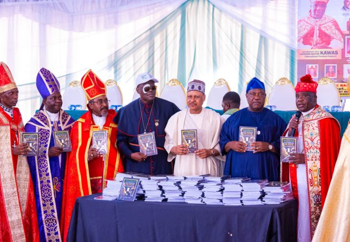 *GRAND FINALE OF THE 2026 SYNOD OF THE CHARISMATIC BISHOPS CONFERENCE OF NIGERIA* (R–L): President-General, Charismatic Bishops Conference of Nigeria, Archbishop Leonard Bature Kawas; representative of the President and Commander-in-Chief of the Armed Forces and the Secretary to the Government of the Federation, Senator George Akume, CON; Honourable Minister of Information and National Orientation, Mohammed Idris, FNIPR; representative of the First Lady of the Federal Republic of Nigeria; and National Chairman, Lagos State CAN, Bishop (Dr.) Stephen Adegbite, during the unveiling of the book Nigerian National Prayer Handbook, authored by Archbishop, Prof. Leonard Bature Kawas, at the Grand Finale of the 2026 Synod of the Charismatic Bishops Conference of Nigeria, on September 9, 2026, in Abuja. Photo: Khalid Ahmed/FMINO