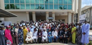 First row(5th left) : Representative of the Hon. Chairman, Hon. Ismail Muhammed Agaka ACTU officials and participants at the workshop