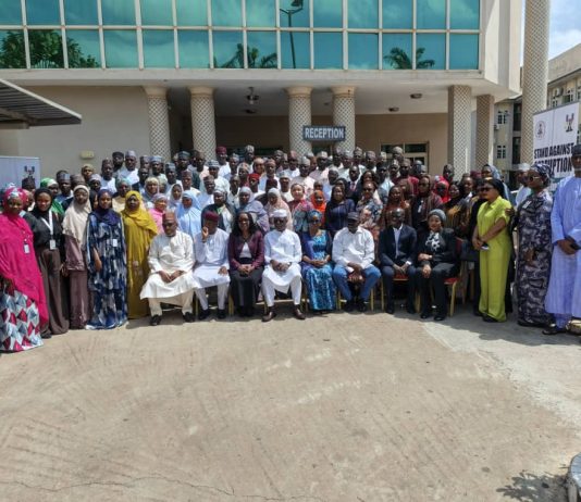 First row(5th left) : Representative of the Hon. Chairman, Hon. Ismail Muhammed Agaka ACTU officials and participants at the workshop