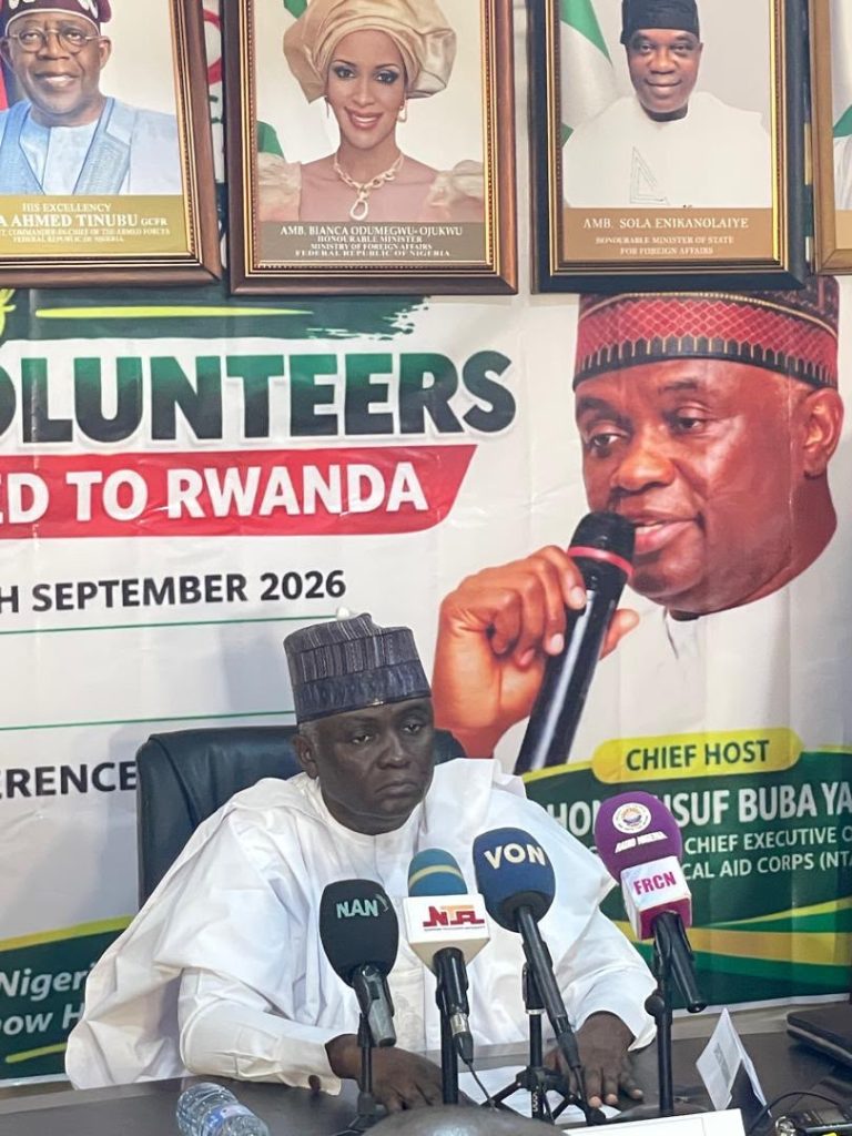 THE DG NTAC RT. HON. YUSUF BUBA YAKUB DURING THE BRIEFING EXERCISE OF THE TEN (10) VOLUNTEERS DEPLOYED TO GITWE UNIVERSITY, RWANDA ON THE *14TH OF SEPTEMBER 2026*
